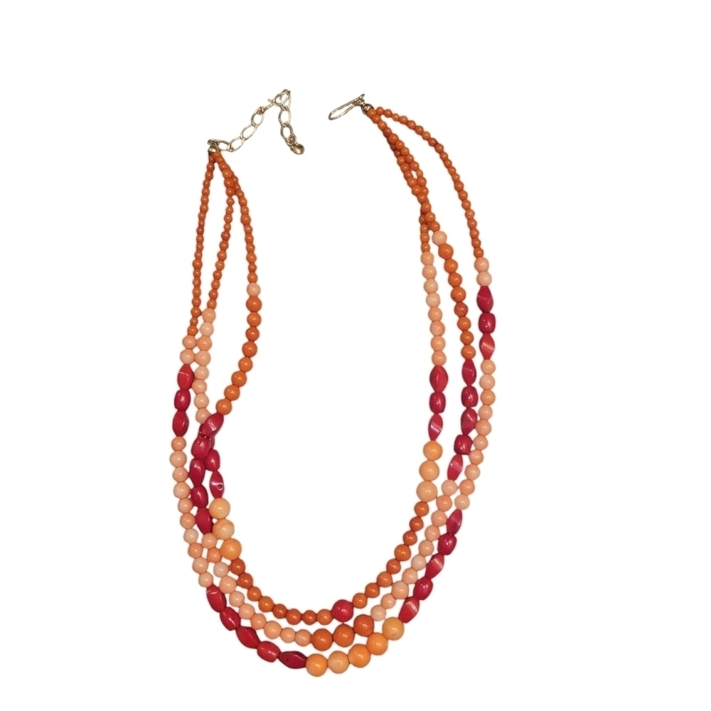 Coral Beaded Necklace Adjustable 21" Triple Strand Clasp 925
